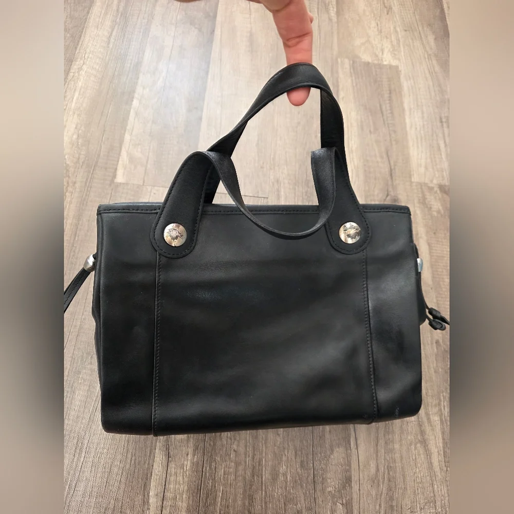 Longchamp Black Leather Handbag Tote Satchel Y2K Business Designer Bag Witchy
